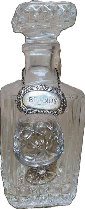 WATERFORD CRYSTAL BRANDY BALLOON SNIFFER GLASS  Sterling silver brandy label lead crystal decanter
