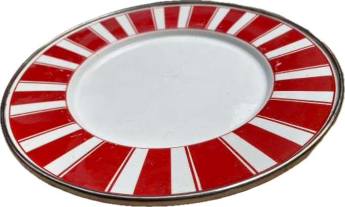 golden rabbit enamelware red stripe plates lot of 4