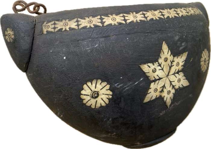 Antique wood carved bowl with inlaid detail pacific islands