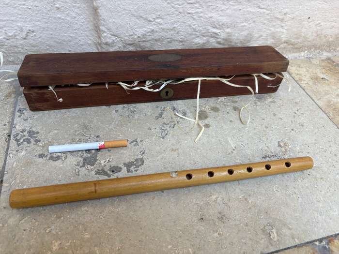 Vintage wood bamboo flute Japan in wood box