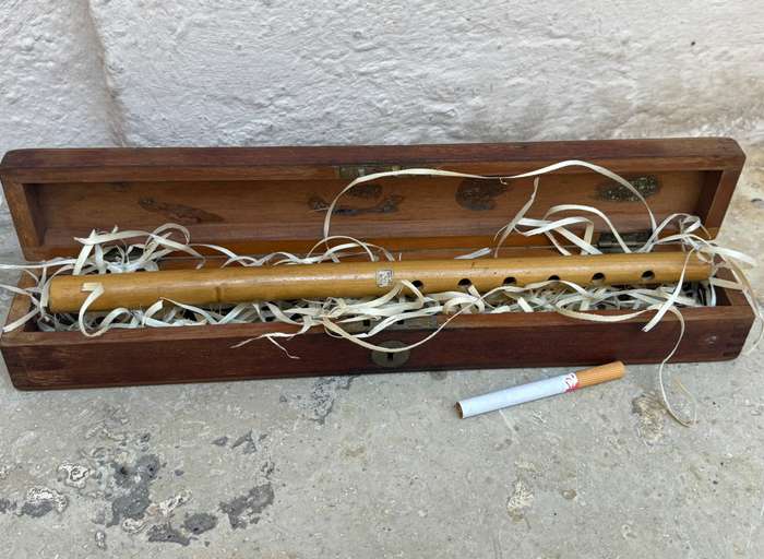 Vintage wood bamboo flute Japan in wood box