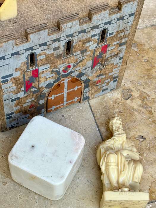 Vintage R Leoni Moses figure statuette Italy , marble pedestal castle box