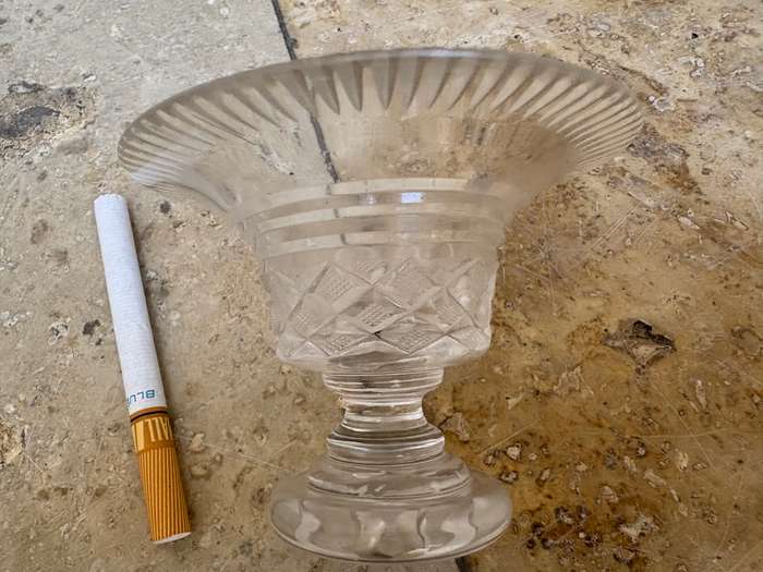 Crystal trinket dish , crystal candle holder and crystal footed glass lot