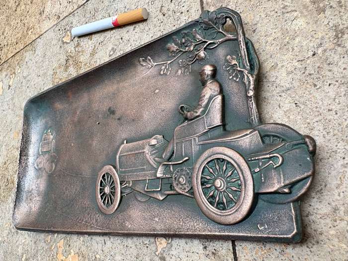 Antique auto car 3d copper coin tray ashtray plaque
