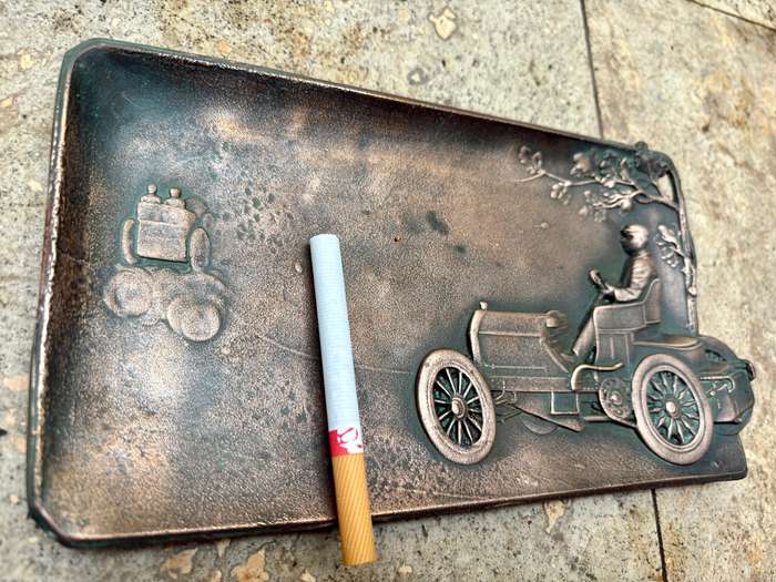 Antique auto car 3d copper coin tray ashtray plaque