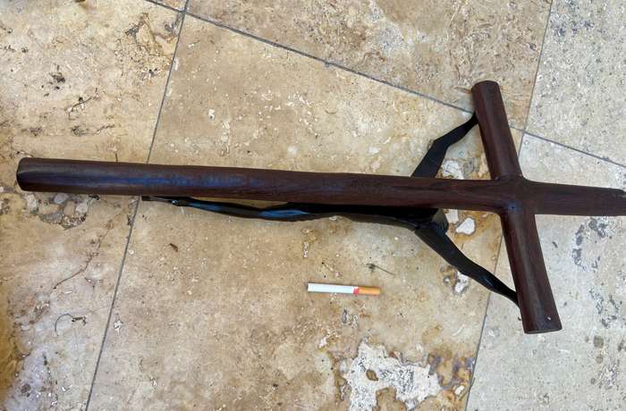 Large ebony wood carved crucifix Christ corpus 60 cm x 27 cm