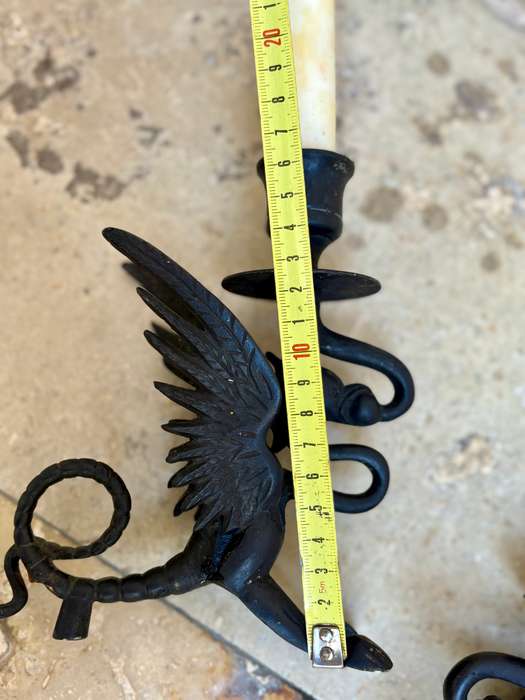 Antique gothic Victorian  bronze gargoyle dragon candle stick holder pair