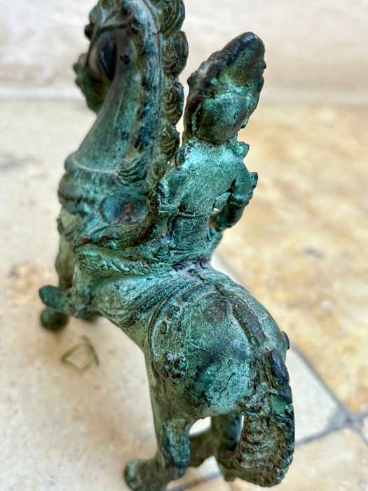 Vintage bronze horse with rider sculpture warrior knight statuette