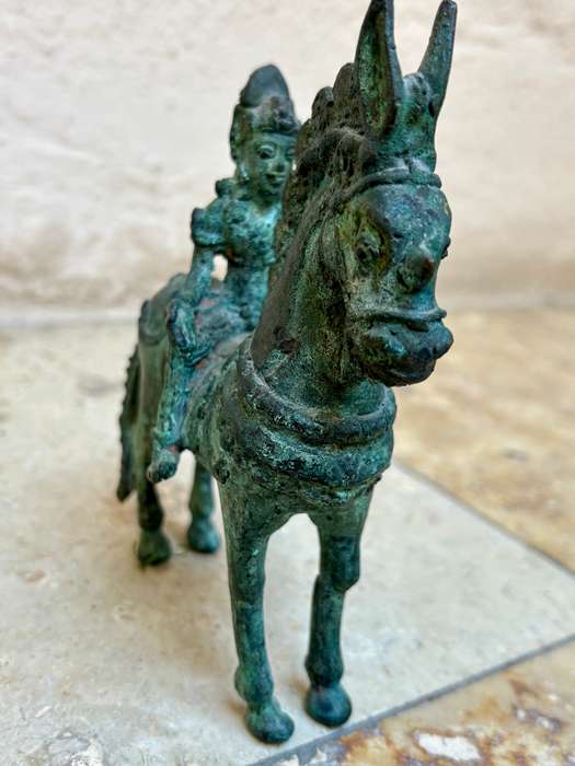 Vintage bronze horse with rider sculpture warrior knight statuette
