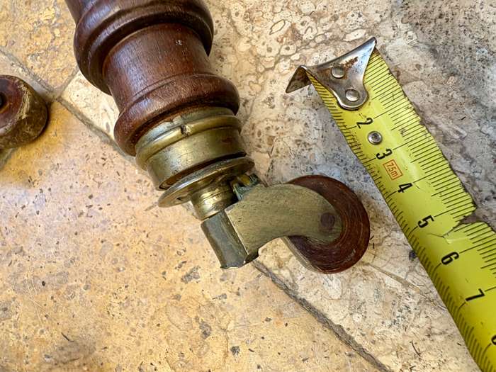 ANTIQUE SOLID BRASS FURNITURE CASTORS wood wheels  X 4 With two chair legs, 4 table short legs