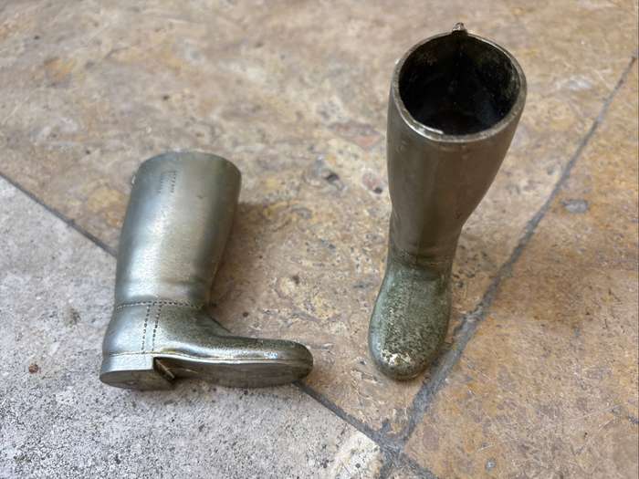 Vintage brass horse rider boot tot measures single and double
