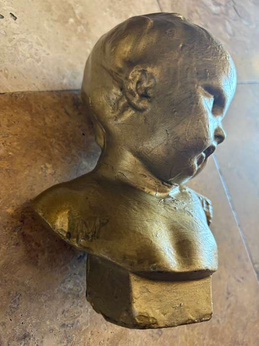 Vintage Porcelain bust of child gold tone numbered