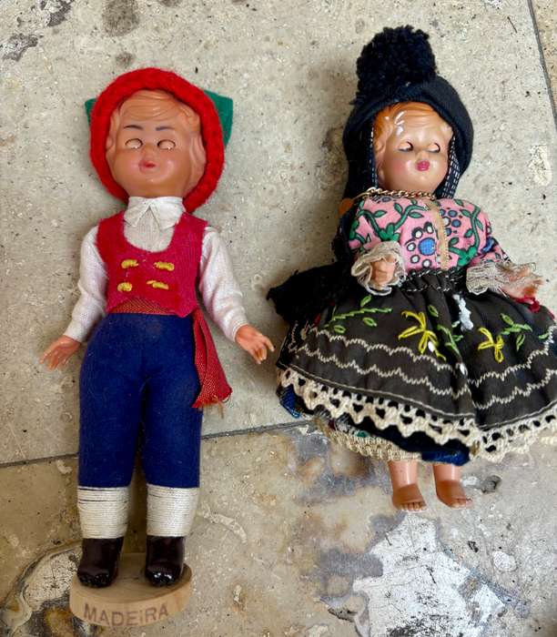 Vintage Portuguese Doll pair  Dressed Traditional Madeira  Costume sleeping eyes
