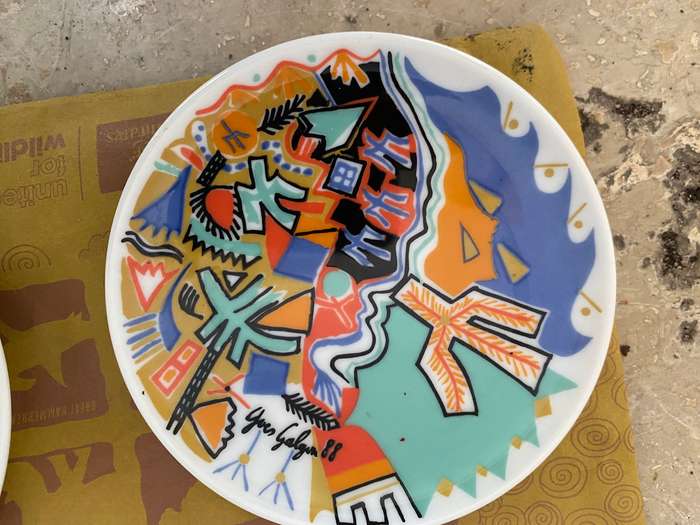 Vintage Lufthansa Yves Galgon Hutschenreuther coaster pair 1988