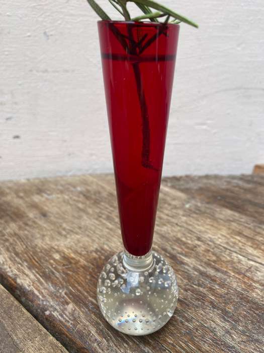 Vintage red bubble art glass bud vase