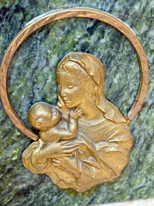 Vintage brass Virgin mother Christ  plaque on marble desktop art
