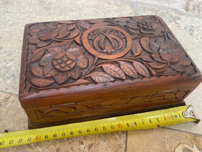 Vintage wood carved trinket box origin India