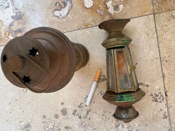 Vintage brass candle lantern pair