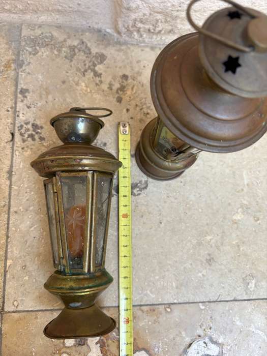Vintage brass candle lantern pair