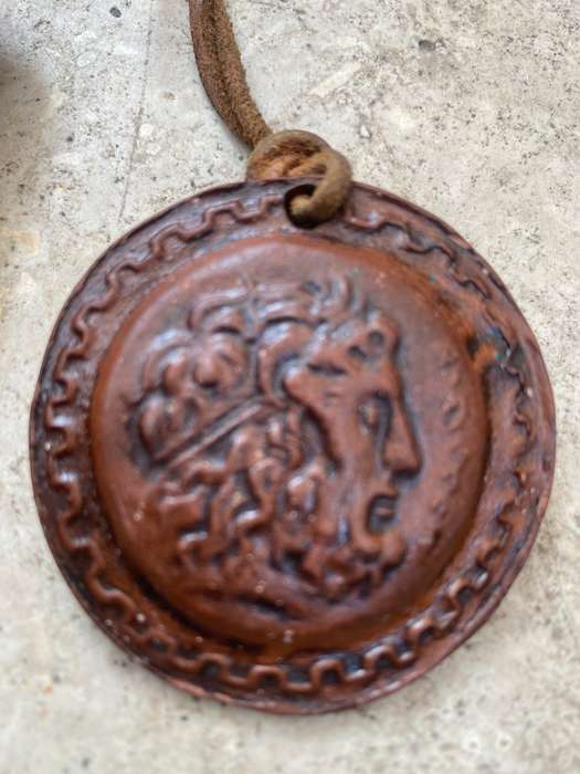 Soapstone tiki necklace , Greek necklace pair leather thong