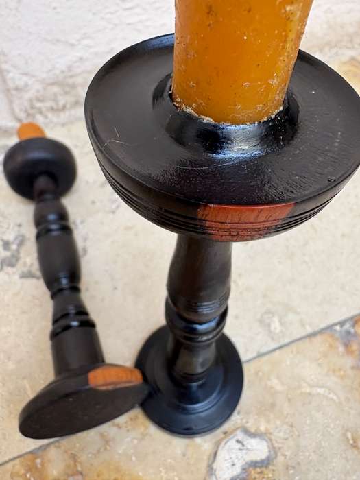 Vintage wood candlestick holder pair treen Blackwood