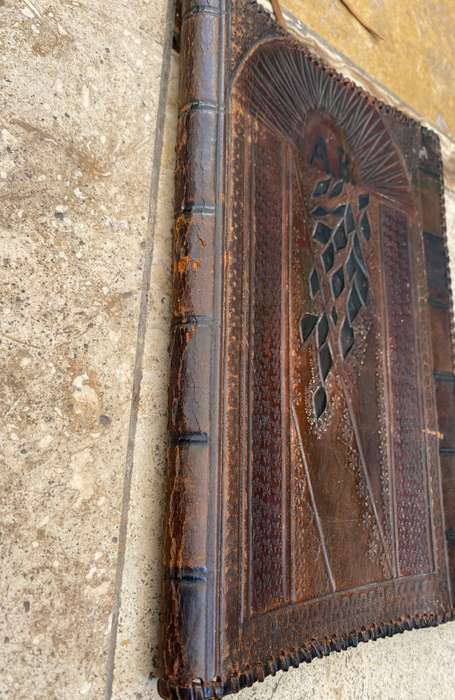 Vintage leather journal cover with Croxley Cambric writing paper and envelopes