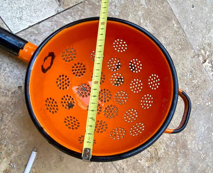 Vintage enamelled enamel strainer orange POLAND