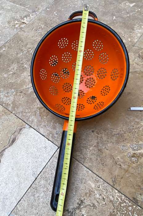 Vintage enamelled enamel strainer orange POLAND