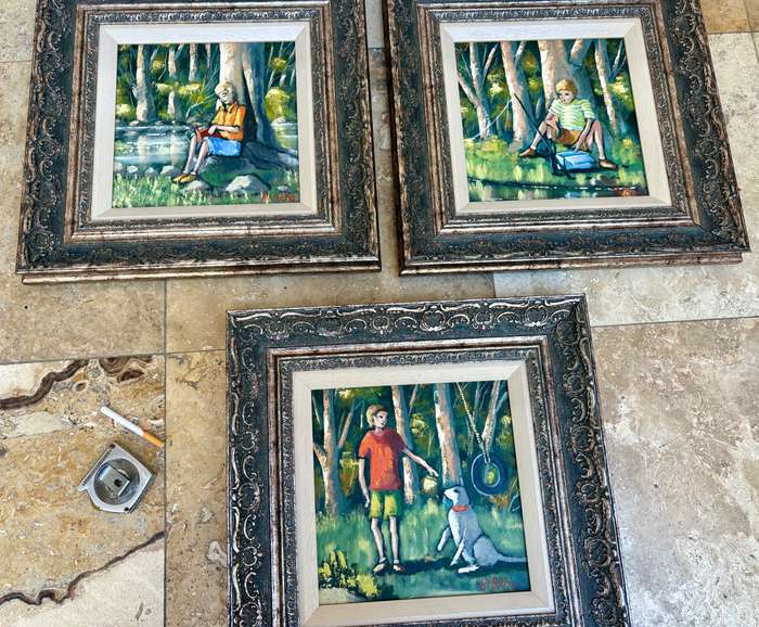 At Botha original art acrylic collection of 3 paintings , beautifully framed