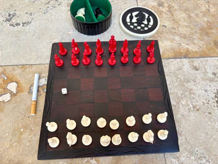 Vintage chess set bakelite  pieces wooden board , western Germany