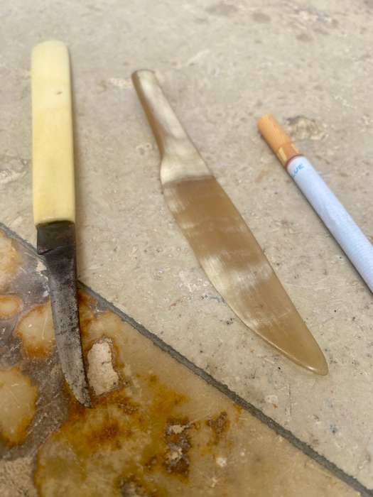 Antique surgical scalpel knife and scraper pair