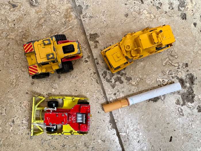 Majorette hanomag , street roller , and matchbox super fast tractor shovel diecast car lot