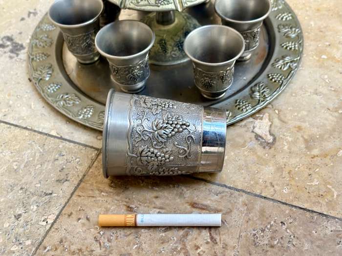 Vintage  Karshi Judaica Silver Plated Kiddush Wine Fountain 8 Cups Grapes Theme &Tray