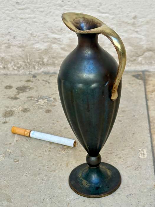 Vintage heavy bronze judaica oil jug by pall bell in Israel classical style 1950s