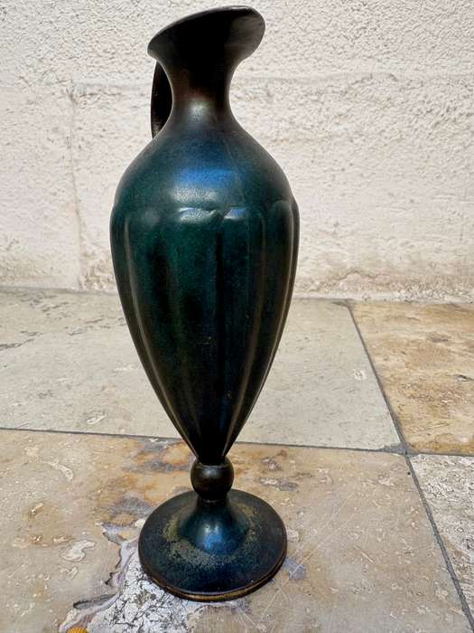 Vintage heavy bronze judaica oil jug by pall bell in Israel classical style 1950s
