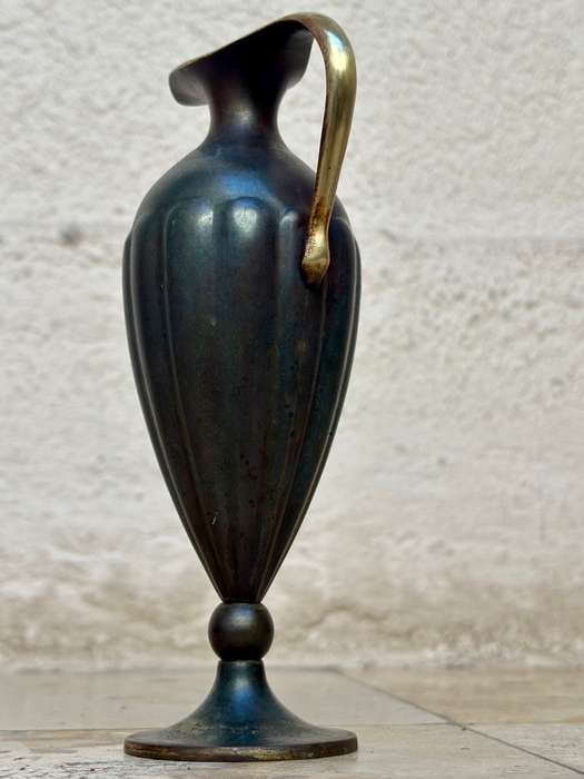 Vintage heavy bronze judaica oil jug by pall bell in Israel classical style 1950s