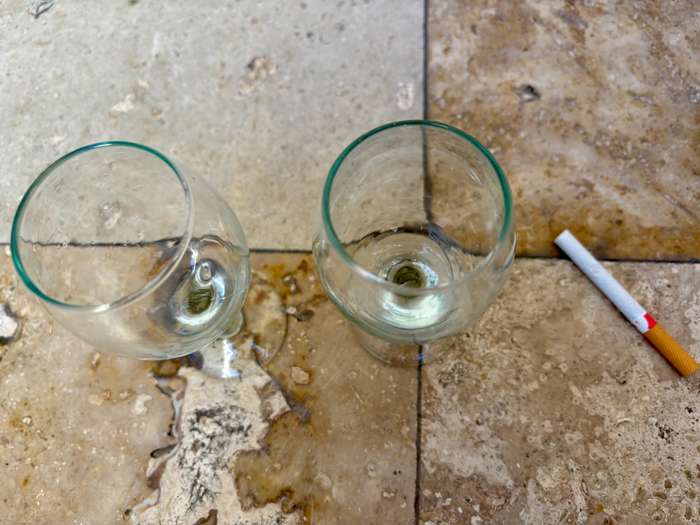 Vintage uranium glass wine glass pair