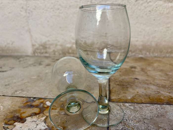 Vintage uranium glass wine glass pair