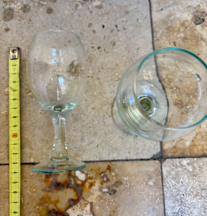 Vintage uranium glass wine glass pair