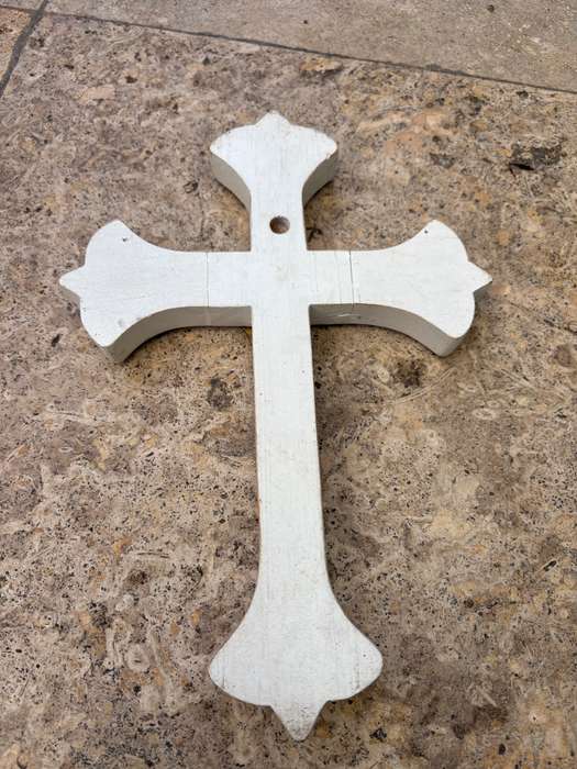 Vintage brass crucifix wall mount made in Italy 22cm with wood backing 30cm