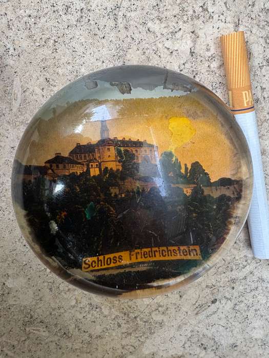 Antique domed glass paper weight Schloss Friedrichstein castle Germany