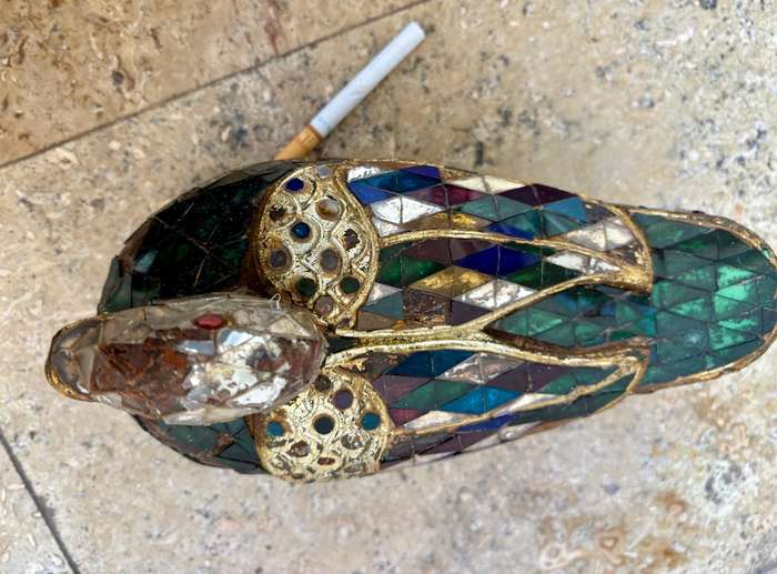 Antique wood Duck Trinket Box Bird Mosaic  Glass Art