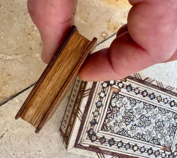 Vintage mini Jewish Torah book in mother of pearl trinket box