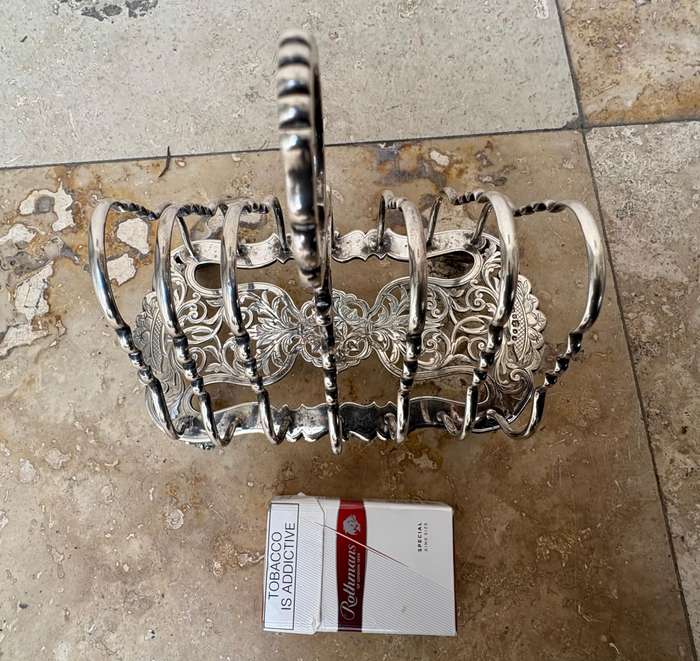 Antique silver plate footed toast rack ornate numbered and hallmarked