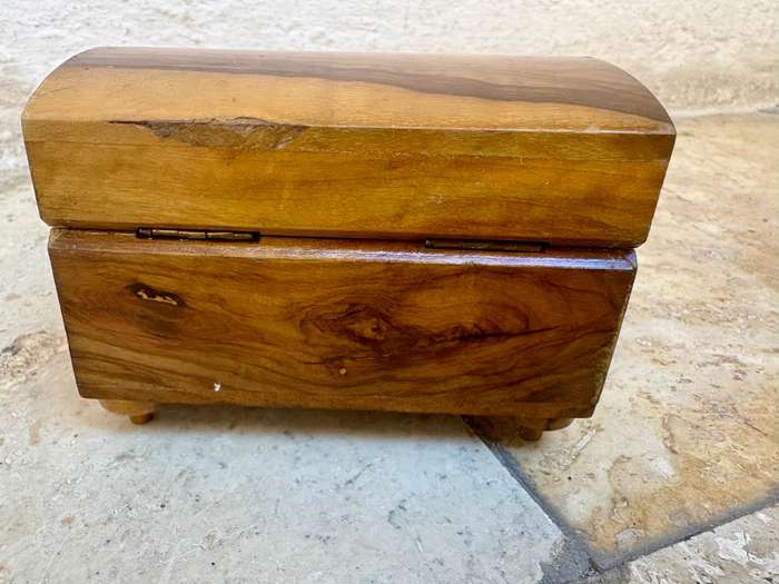 Vintage footed wood jewellery box small Spain