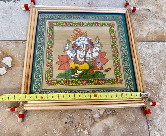 Lord Ganesha palm leaf painting in reed frame handmade