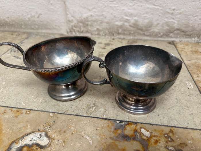 Vintage gravy bowl silver-plate on copper pair
