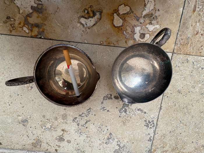 Vintage gravy bowl silver-plate on copper pair