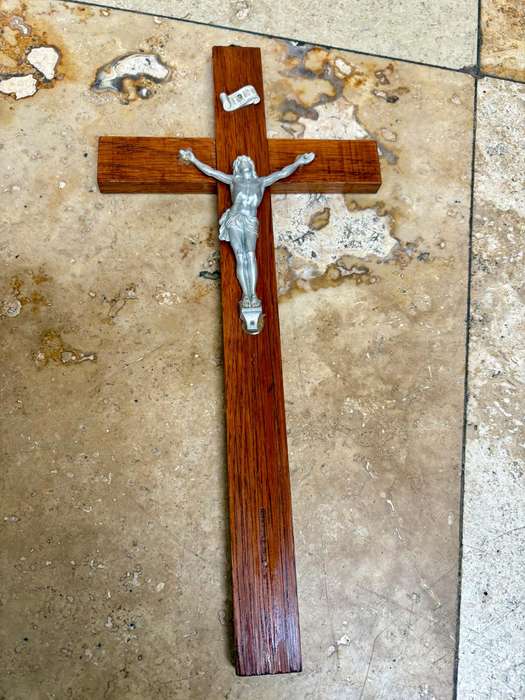 Vintage oak crucifix 35 cm wall mount