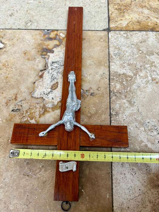 Vintage oak crucifix 35 cm wall mount